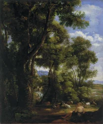 Paesaggio con capraio e capre
