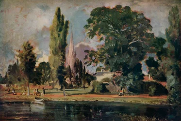 Cattedrale di Salisbury e Leadenhall dal fiume Avon, 1820