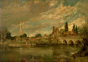 Il ponte di Harnham e la cattedrale di Salisbury, c.1820