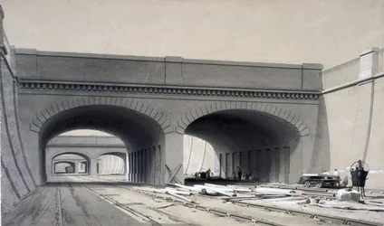 Vista vicino alla Stazione di Euston con tre sovrappassi, settembre 1837
