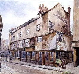 Cloth Fair, Smithfield, con venditore di fiori, febbraio 1884