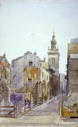 College Hill e la Chiesa di St Michael Paternoster Royal, Città di Londra, 1883