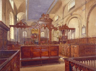 Interno della chiesa di All Hallows the Great, Città di Londra, 1884