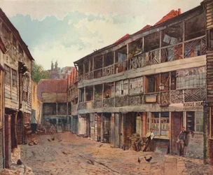 Kings Head Inn e Kings Head Inn Yard, Borough High Street, Southwark, Londra, 1879