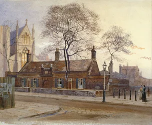 Veduta delle case di riposo di Butler, Caxton Street, Westminster, Londra, 1879