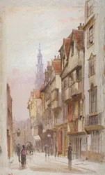 Vista di Wych Street, Westminster, guardando a est dal cancello di New Inn, Londra, c1880