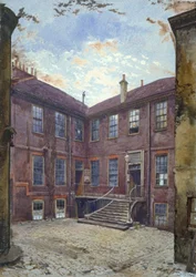 Vista di una vecchia casa in Great Winchester Street, Città di Londra, 1880