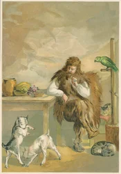 Scena da Robinson Crusoe di Daniel Defoe