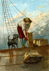 illustrazione per La vita e le strane sorprendenti avventure di Robinson Crusoe di Defoe (cromolitografia)