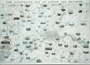 La mappa illustrata di Londra e dintorni, c.1845-55