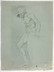 Statua antica di fauno in piedi con cembali