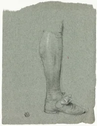 Gamba di figura in piedi (recto); schizzo di scarpe (verso)