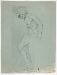 Statua antica di fauno in piedi con cembali