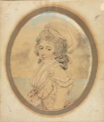 Giovane donna con un fiocco rosa sul corpetto