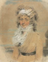 Giovane donna con un fiocco bianco in testa