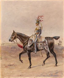 Un ufficiale a cavallo del 17° Reggimento di Dragoni (Lancieri), c.1825