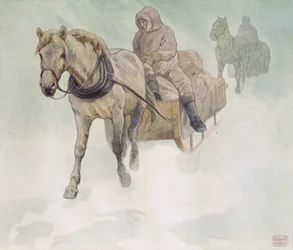 Slitta trainata da cavalli, illustrazione da 