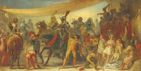 Cavalieri che si preparano per un torneo