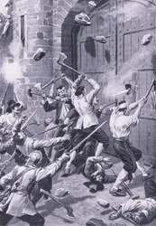 Il sacco di Dundee 1 settembre 1651: marinai inglesi attaccano il Wellgate Port, illustrazione da 