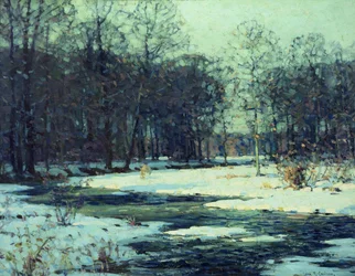 Paesaggio fluviale invernale (olio su tela)