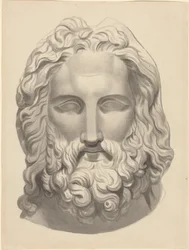 Antica testa barbuta (pennello e inchiostro grigio con lavaggio grigio)