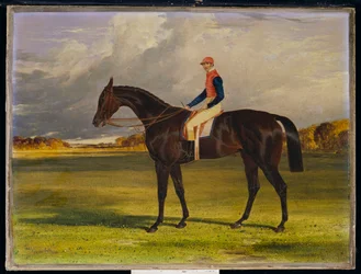 La puledra del conte di Chesterfield, Industry, con W. Scott, in un paesaggio, 1838