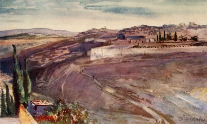 Gerusalemme dal luogo tradizionale sul Monte degli Ulivi dove Cristo pianse sulla città