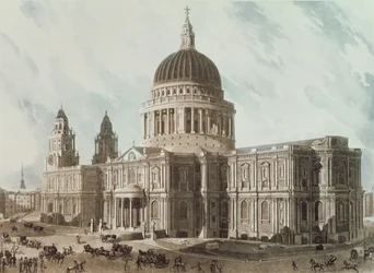Vista sud-est della Cattedrale di St. Paul, inciso da Daniel Havell, pub. 1818 da 