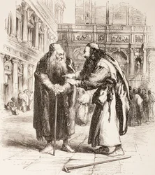 Illustrazione per Il Mercante di Venezia, Shylock e Tubal si incontrano per strada, Atto III, Scena I, da 