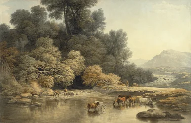 Paesaggio collinare con fiume e bestiame, c.1810