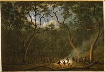 Danza al chiaro di luna degli aborigeni di Van Diemen Land, Tasmania ...