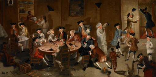 Capitani di mare che si intrattengono nel Suriname, 1752-58 circa (olio su tela da letto)