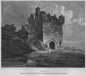Rovine del castello di Morpeth, Northumberland, 1814