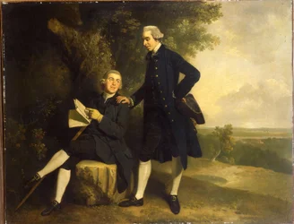 Doppio ritratto di Thomas Somers Cocks e Richard Cocks di Castleditch, entrambi a figura intera in piccolo formato, il primo con giacca e panciotto blu, mentre regge un tricorno nero, il secondo seduto con giacca e panciotto blu, mentre regge un