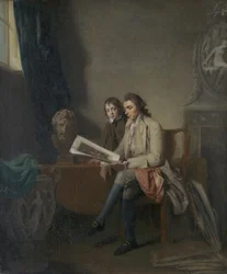 Ritratto di un uomo e un ragazzo che guardano stampe, c.1765-70