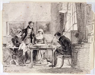 Gruppo familiare che cuce e legge, 10 ottobre 1823