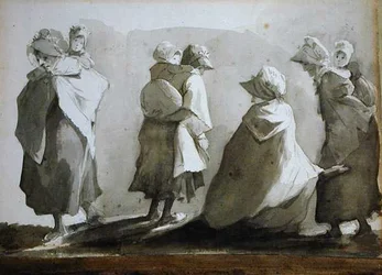 Donne e bambini contadini