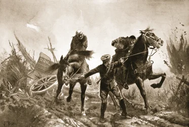 Driver Brown che ritorna con i feriti a cavallo dalla linea di fuoco