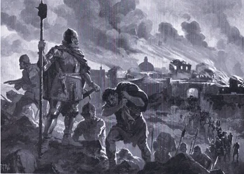 Ivan il Nero incendia Zhabliak 1484, da Storia delle Nazioni di Hutchinson (Volume 4) pubblicato da Hutchinson, c. 1920