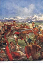 Il duello di Marcello con Virdumaro, illustrazione dalla «Storia delle nazioni di Hutchinson», primi anni del Novecento