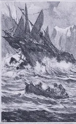 La Vittoria completò il primo viaggio intorno al mondo nel settembre 1522, Newnes Pictorial Knowledge pubblicato da Newnes, c.1950s