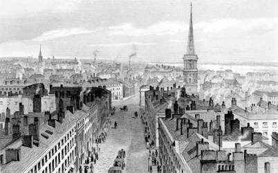 Liverpool dal Municipio, guardando a sud, inciso da John Rogers, c.1830