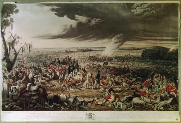 Il campo di Waterloo come appariva la mattina dopo la memorabile battaglia del 18 giugno 1815, inciso da M. Dubourg