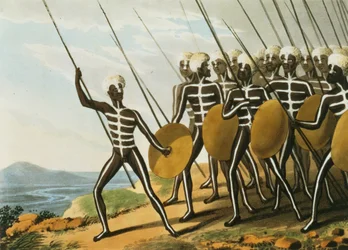 Guerrieri del Nuovo Galles del Sud inciso da M. Dubourg (fl.1813-1820) 1813