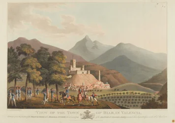 Veduta della città di Briar, Valencia, incisa da Dubourg, 1814