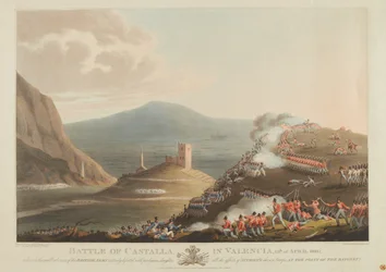 Battaglia di Castalla a Valencia, 13 aprile 1813, inciso da Dubourg, 1814