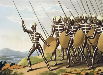 Guerrieri del Nuovo Galles del Sud, inciso da Matthew Dubourg, pubblicato da Edward Orme, 1813