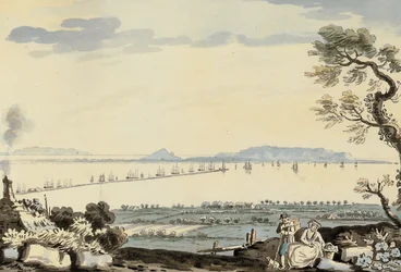 Veduta della baia e del porto di Dublino, collina di Howth
