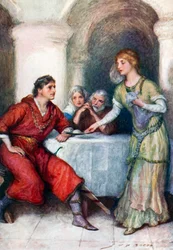 Enid aspetta Geraint (litografia a colori)