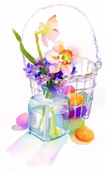 Cesto di uova con fiori
